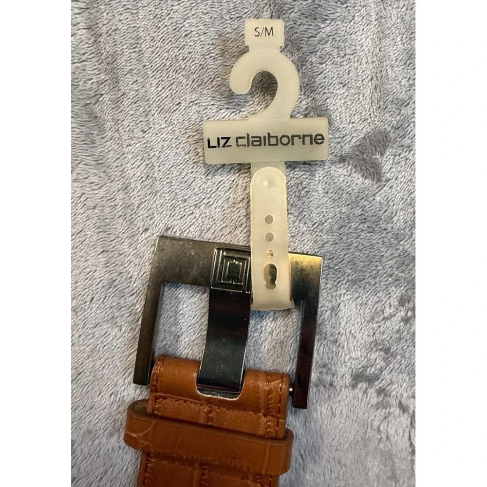 Liz Claiborne Women's Tan Stretch Woven Belt Croc Embossed Buckle Size S/M